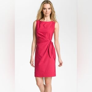 Diane von Furstenberg New Della Poplin Hot Pink Sheath Dress Wrap Tie Front- 14